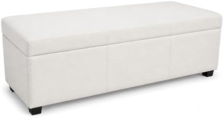 SIMPLIHOME Avalon 48" Wide Fabric Storage Ottoman in Alabaster Ivory by SimpliHome
