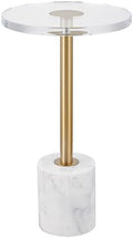Small Clear Acrylic End Table, Marble Base Gold Leg Modern Nightstand by LIKENOW