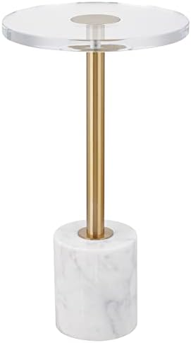 Small Clear Acrylic End Table, Marble Base Gold Leg Modern Nightstand by LIKENOW