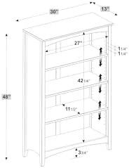 Camaflexi Shaker Style 4 Shelf Bookcase / Solid Wood / 48 inch High / - Image 3