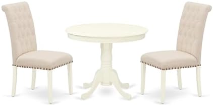 East West Furniture ANBR3-LWH-02 3 Piece Dining Table Set Contains a Round by EastWestFurniture