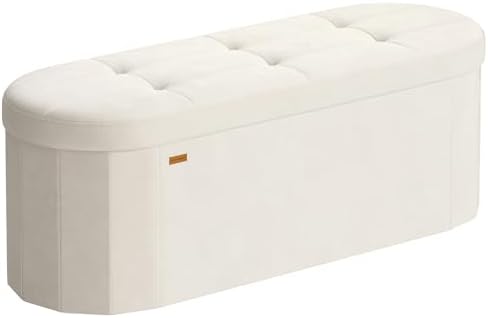SONGMICS Folding Ottoman with Storage, Oval Bench, Velvet Fabric by SONGMICSbySONGMICSHOME