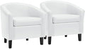 Yaheetech Accent Chairs Set of 2, Faux Leather Barrel Armchairs White by Yaheetech