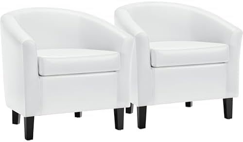 Yaheetech Accent Chairs Set of 2, Faux Leather Barrel Armchairs White by Yaheetech