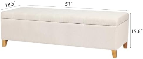 Ottoman with Storage 51" Linen Fabric Storage Ottoman Bench - Image 2