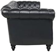Chesterfield Sofa Leather, Modern PU Tufted Couch 3 Seater - Image 5