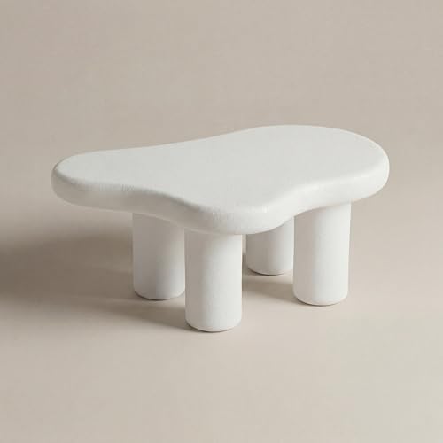 39 Inch Modern White Stone Coffee Table Cloud Living Room Table by DAYALANE