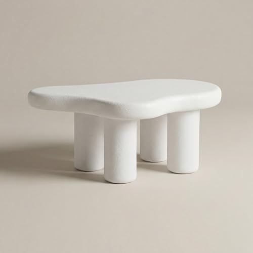 39 Inch Modern White Stone Coffee Table Cloud Living Room Table - Image 3