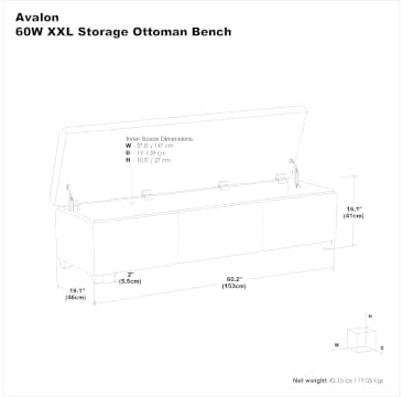 SIMPLIHOME Avalon 60" Wide Fabric Storage Ottoman in Tanners Brown - Image 3