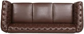LEVNARY Chesterfield Sofa, Classic Tufted Upholstered Leather Couch, Modern 3 - Image 4