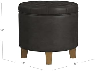 HomePop 19" Faux Leather Button Tufted Round Storage Ottoman - Image 3