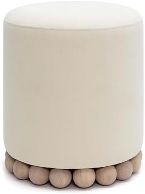 TOV Furniture Dex Cream Upcycled Fabric Ottoman by TOVFurniture