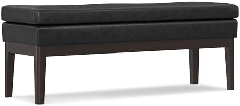 SIMPLIHOME Carlson 45" Wide Vegan Leather Rectangle Ottoman in Black by SimpliHome
