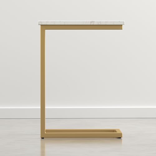 SIMPLIHOME Skyler 18" Deep Iron C-Side Table in Satin Gold/White Marble - Image 5