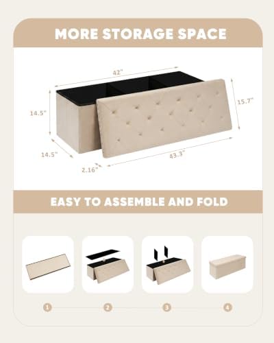PINPLUS Folding Storage Ottoman Bench - Image 2