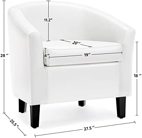 Yaheetech Accent Chairs Set of 2, Faux Leather Barrel Armchairs White - Image 3