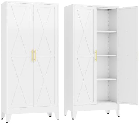 GAIOUS 61" Tall Kitchen Pantry Cabinet, Metal Storage Cabinet White Cupboard by GAIOUS