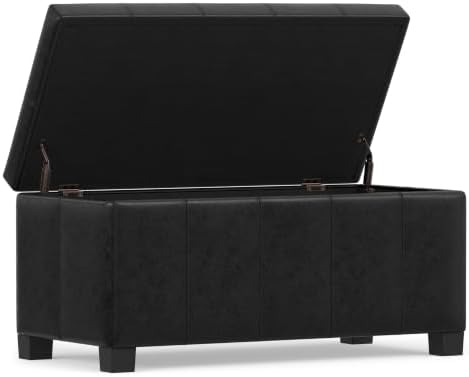 SIMPLIHOME Dover 36" Wide Vegan Leather Storage Ottoman in Distressed Black - Image 5