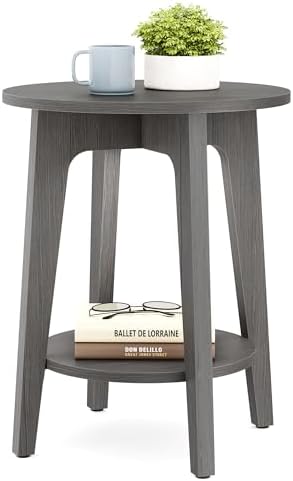 VASAGLE Round Side Table with Lower Shelf, End Table by VASAGLEbySONGMICSHOME
