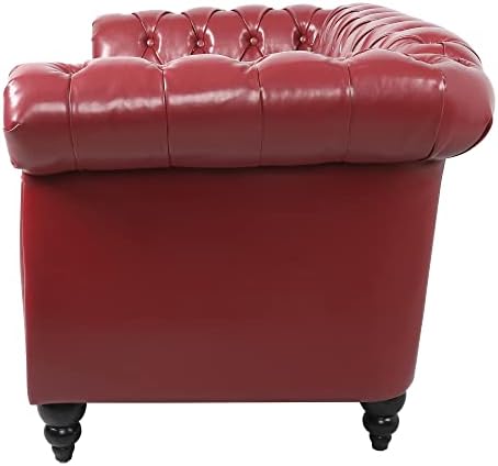 LEVNARY Leather Sofa, Chesterfield Tufted Upholstered 2 Seater Couch, Modern - Image 5