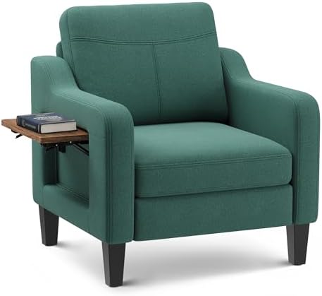 Upholstered Accent Chair with Foldable Side Table by Unknown