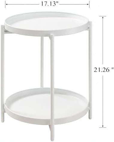 TeoKJ 2 Tier Round Side Table, Folding Round Metal End Table Small Nightstand - Image 3