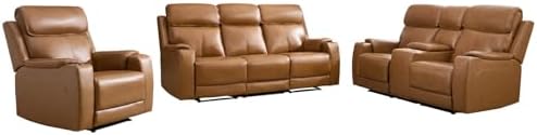 CANMOV Genuine Leather Power Recliner Sofa Set, Living Room Furniture Sets 3 - Image 3