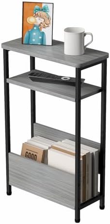 THUMEYE 7.1" Narrow Side Table for Small Spaces, 3 Tier Small End Table by THUMEYE