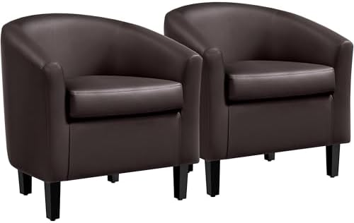 Yaheetech Accent Chairs Set of 2, Faux Leather Barrel Armchairs Espresso by Yaheetech