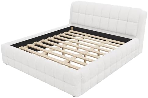 SOFTSEA King Size Upholstered Floor Bed Frame, Fleece Fabric Grounded Bed - Image 6