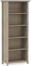 SIMPLIHOME Amherst 70" Tall Solid Wood 5-Shelf Bookcase in Distressed Grey by SimpliHome