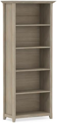 SIMPLIHOME Amherst 70" Tall Solid Wood 5-Shelf Bookcase in Distressed Grey by SimpliHome
