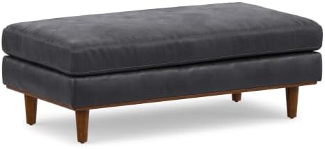 SIMPLIHOME Morrison 49" Wide Leather Rectangle Ottoman in Grey by SimpliHome