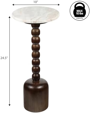 JONATHAN Y Turner 24.5" Round Marble Mango Wood Drink Table, Dark Brown - Image 3