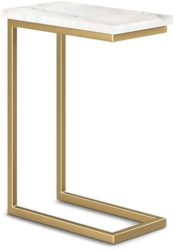 SIMPLIHOME Skyler 18" Wide C-Side Table in Gold/White Marble by SimpliHome