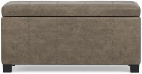 SIMPLIHOME Dover 36" Wide Vegan Leather Storage Ottoman in Grey - Image 7