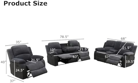 Manual Recliner Loveseat Set, Living Room Furniture Sets, 2 Seater Modern - Image 2