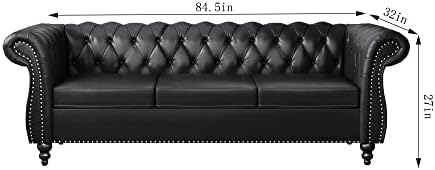 Chesterfield Sofa Leather, Modern PU Tufted Couch 3 Seater - Image 2