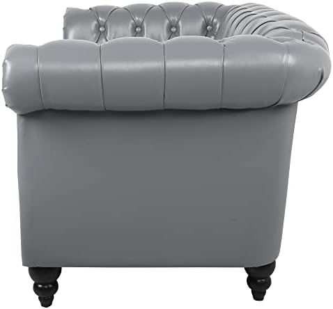 LEVNARY Leather Sofa, Chesterfield Tufted Upholstered 2 Seater Couch, Modern - Image 6