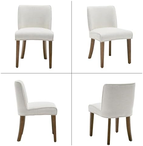 Mid-Century Dining Chairs Set of 6, Linen Fabric Solid White Kitchen Chairs - Image 6
