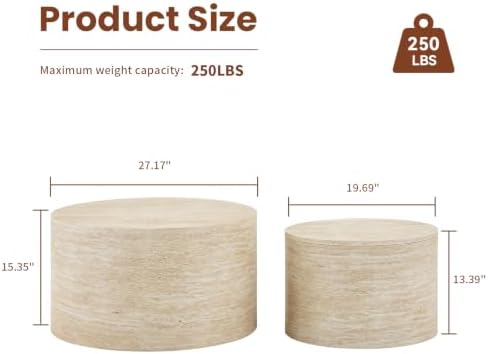 LKTART Travertine Round Nesting Coffee Table Set of 2 - Image 2