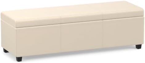 SIMPLIHOME Avalon 54" Wide Vegan Leather Storage Ottoman in Satin Cream by SimpliHome
