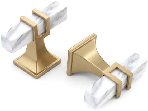 Haliwu 20 Pack White Marble and Champagne Bronze Cabinet Knobs by Haliwu