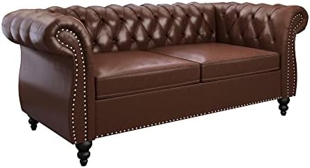 Chesterfield Loveseat, Modern Faux Leather Sofa Tufted Couch 2 Seater - Image 5