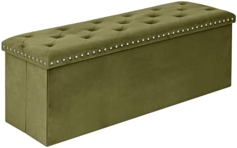 PINPLUS Folding Storage Ottoman Bench, Olive Green Velvet by PINPLUS