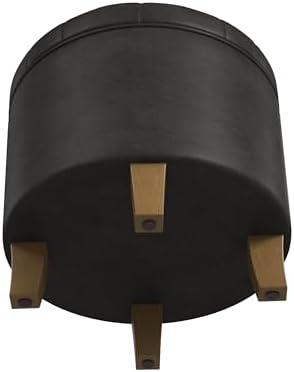 HomePop 19" Faux Leather Button Tufted Round Storage Ottoman - Image 5