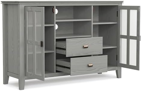 SIMPLIHOME Artisan 53" Wide Solid Wood TV Stand in Fog Grey - Image 3