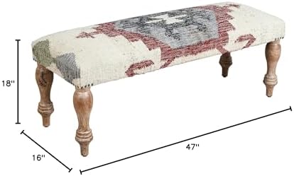 LR Home Off-White/Multicolor Handmade Upholstered Bench - Image 2
