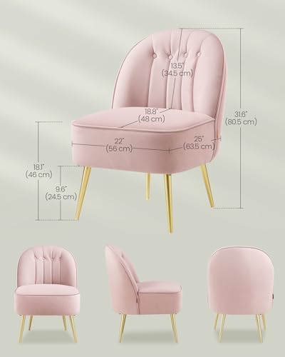 VASAGLE Accent Chair, Velvet Vanity Chair, Metal Legs, Shell-Shaped Back - Image 2