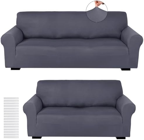 Peryiter 2 Pcs Couch and Loveseat Sofa Covers, Dark Gray, Milk Silk by Peryiter
